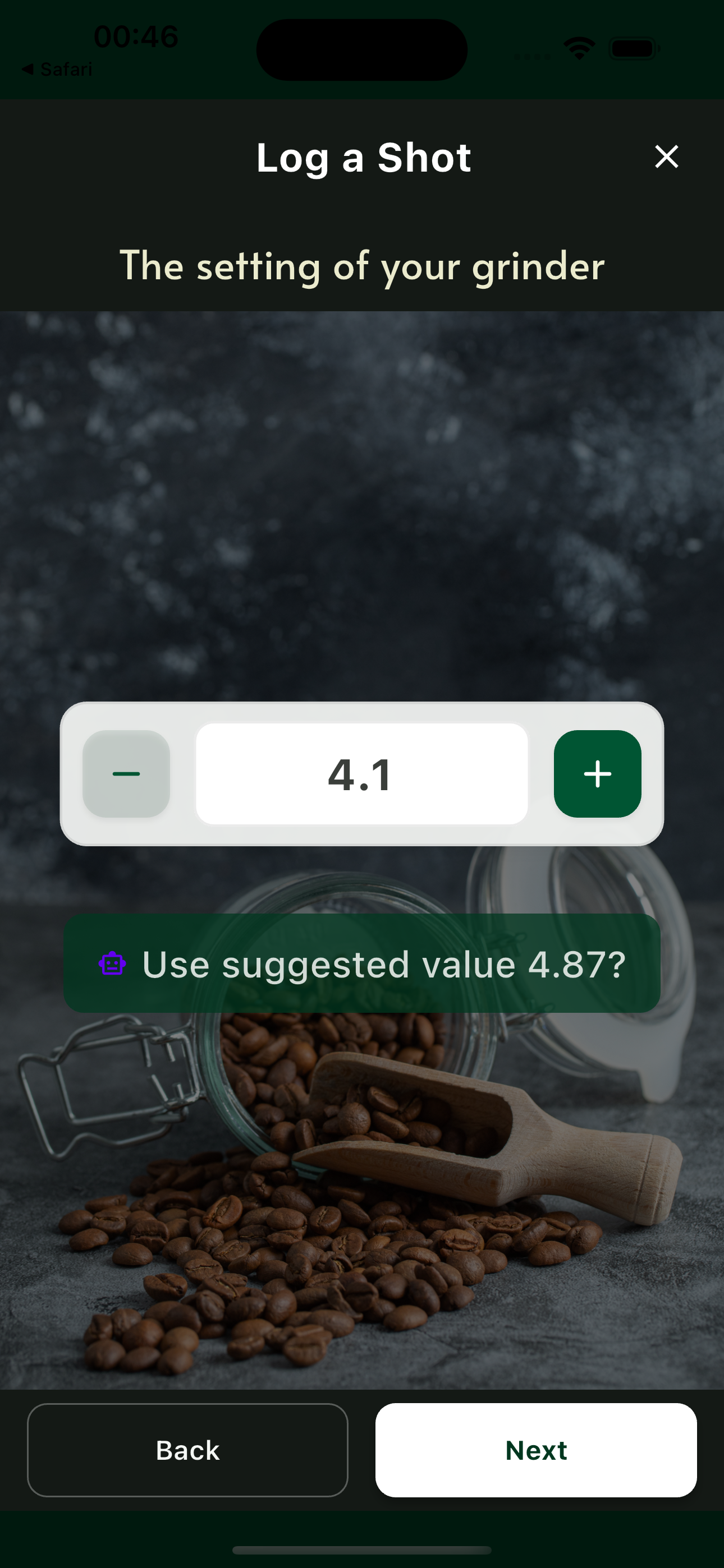 Shot logging form in Grind Finer